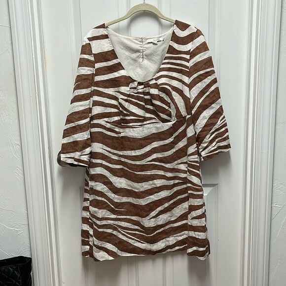 Boden Women's Brown and Cream Linen‎ Dress - size 10 - Picture 1 of 4